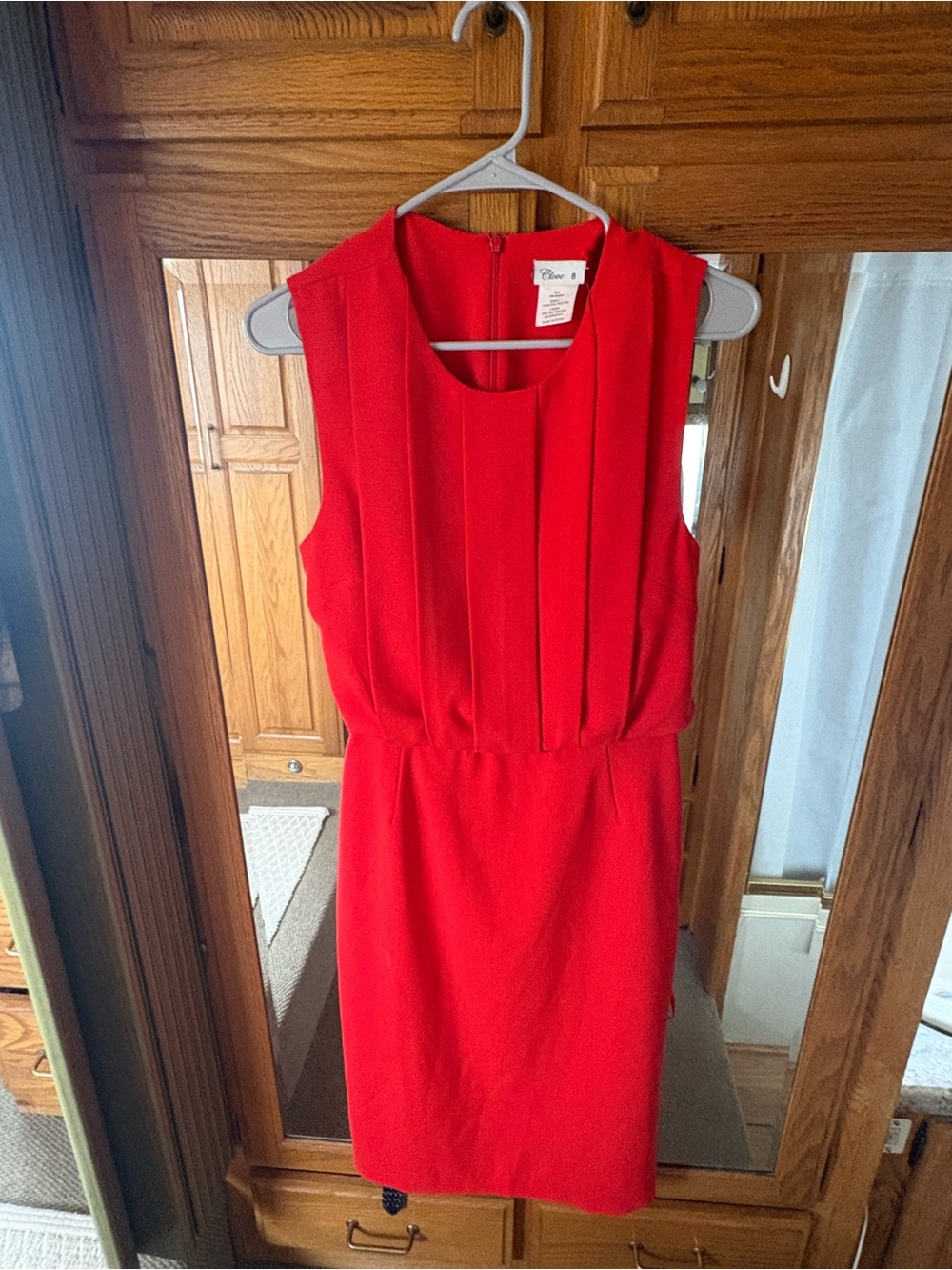 Sleeveless Red Midi Dress with Pleated Bodice